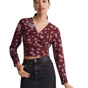 Madewell V-Neck Button Front Shirt Floral Medium